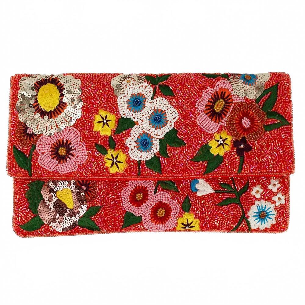 NEW LA CHIC DESIGNS women's floral beaded clutch in orange